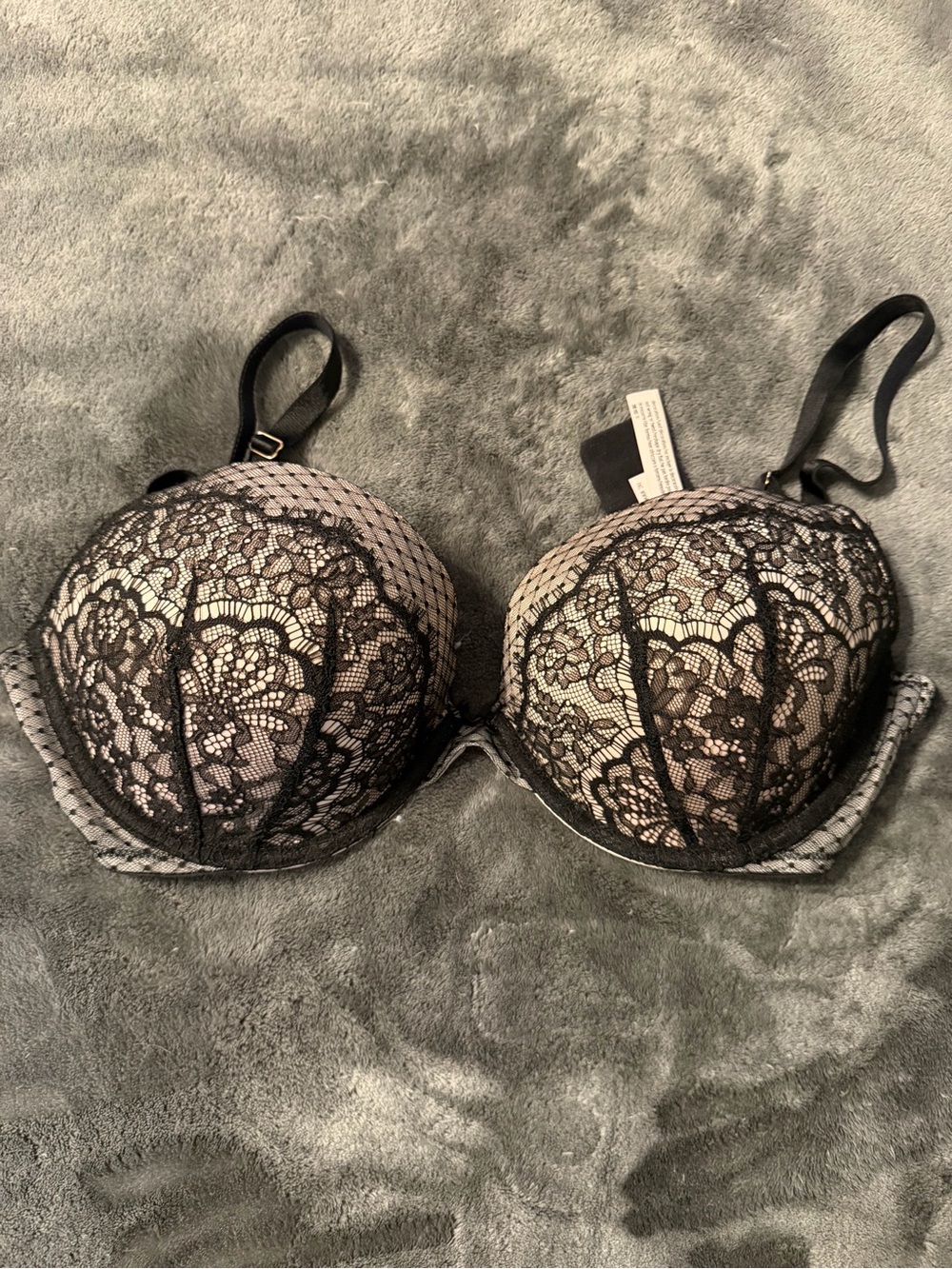 Victoria's Secret Black Lace Bra with Nude Underlay